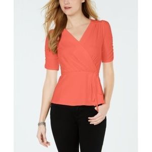 John Paul Richard Women's Ruched Belted Top -Orange Size X-Large